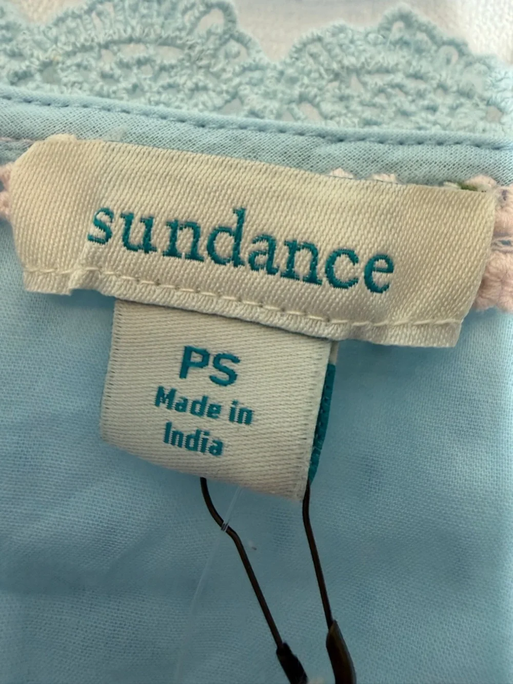 Sundance Valeria Eyelet Floral Aqua Button Up Shirt PS Boho Prairie Cottagecore - Picture 4 of 10